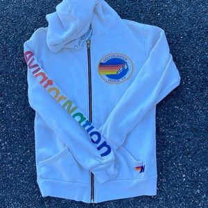AviatorNation vintage white zip up sweatshirt